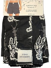 NWT AMERICAN EAGLE 4" Stretch Boxer Sz XS-S-M-X Glow In Dark Black Skeletons 8