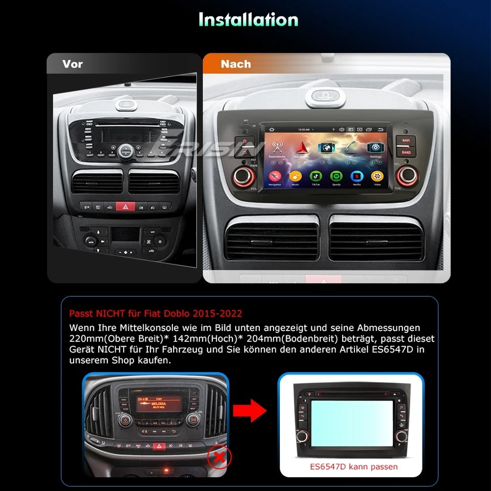 4+64GB Android 14 DAB+ Autoradio Navi WiFi 4G CarPlay Fiat Doblo Opel Combo Tour - Bild 3 von 4