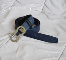 Ferragamo Reversible Black /Blue belt length 120 cm Men Silver Gancini buckle