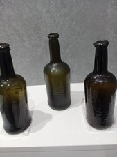 Three Early Crude Freeblown String Rim 1700,S  Black Glass Wines.Large Kick Ups