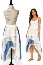 Boho Layered Lace High Low Maxi Skirt Cottage Festival Romantic Prairie S