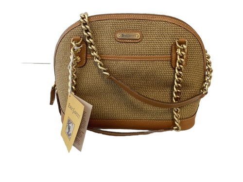 Eric Javits New York Handtasche Kette Schulterriemen geflochten mit Leder G2-30