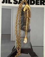 Schiaparelli Fishbone Paired with Baroque Pearl Pendant Necklace