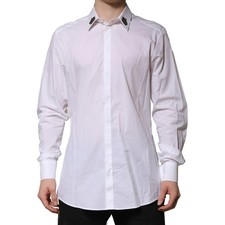 DOLCE & GABBANA Shirt White Cotton Crown Collar GOLD Formal 40/15.75/M RRP $900