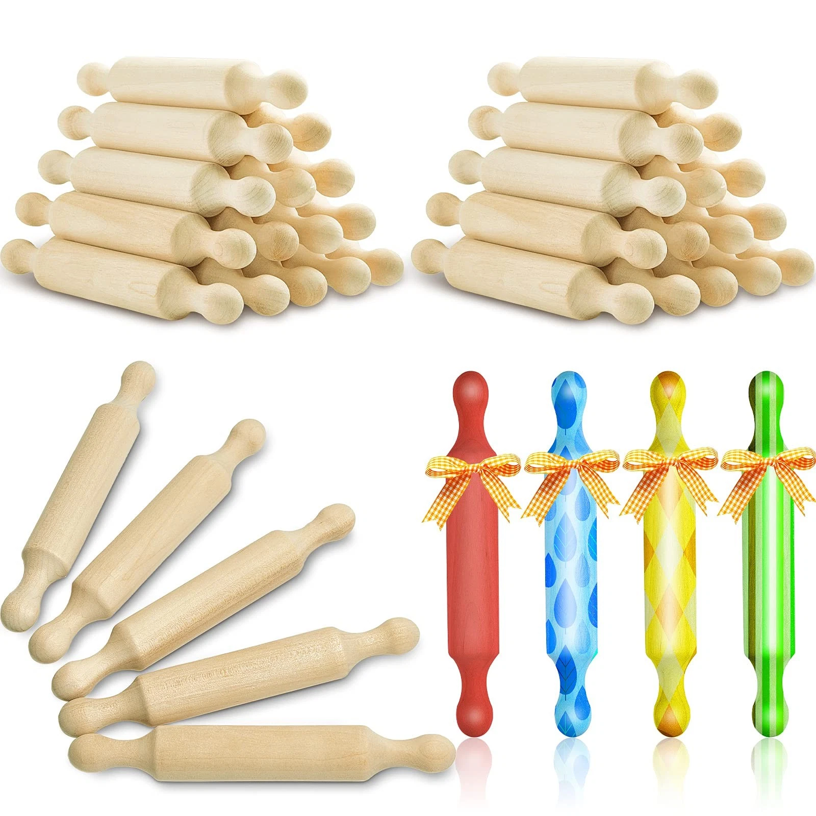 30 Pcs Wooden Mini Rolling Pin Long Kitchen Baking Small Dough Rolling Pin fo...