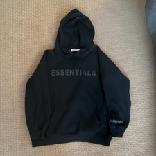 Essentials Black Pullover Fleece Hoodie Kangaroo Pocket Size L New
