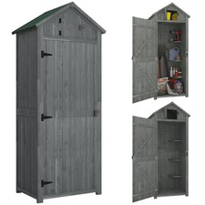 Outsunny Wooden Garden Storage Shed Tool Storage Box, 77 x 54 x 179 cm, Grey