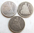 Group of 3 Seated Liberty Dimes 1873 Arrows (Damaged), 1875, 1887