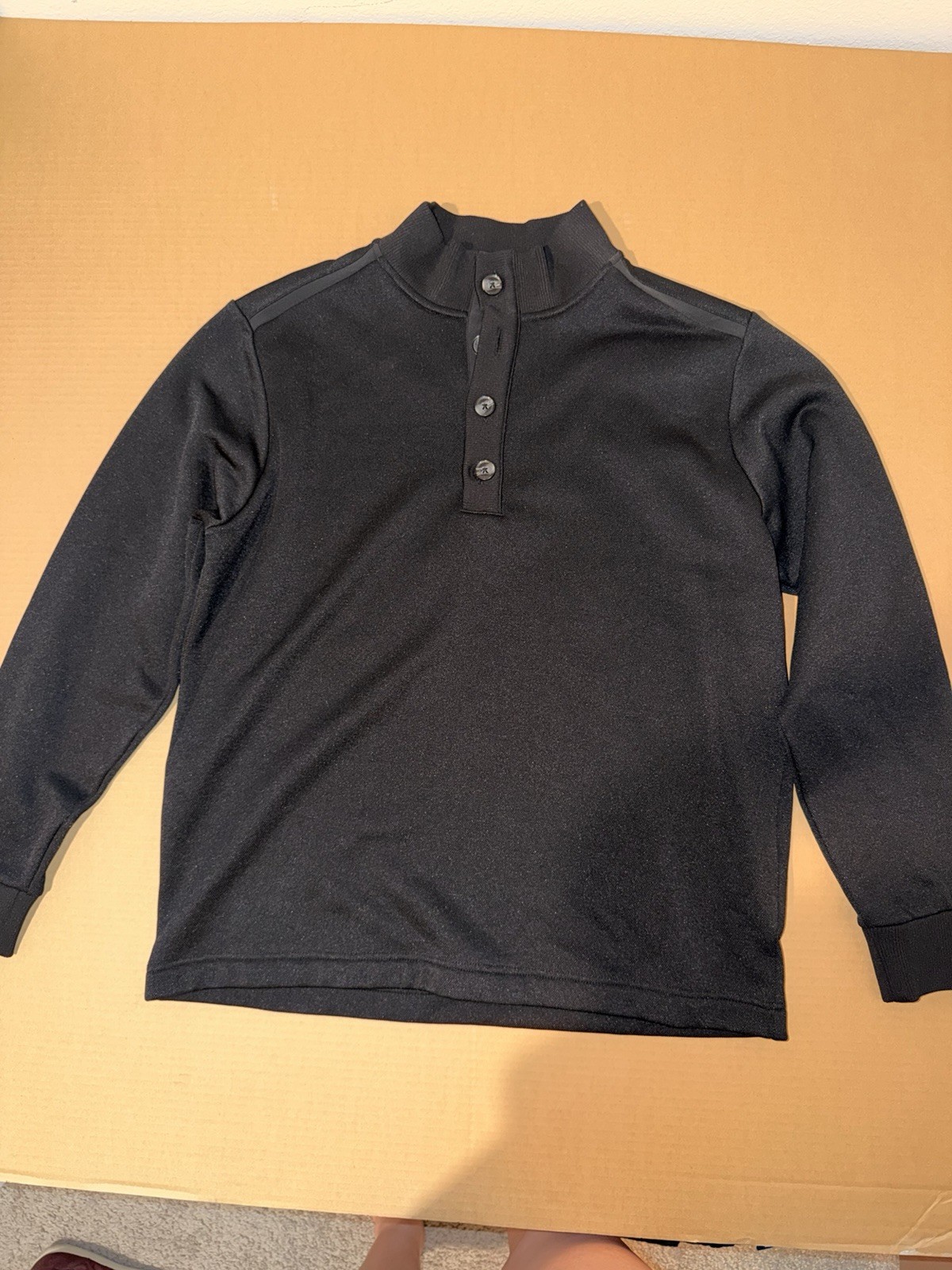 Antigua Men's Black Knit Pullover Sweater Mock Neck Button Accent L