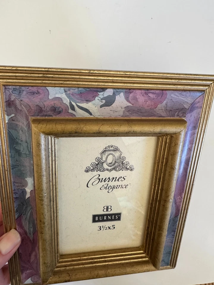 Marco floral vintage Burnes of Boston dorado púrpura rosa cottagecore 3,5 x 5 Foto 2 de 4