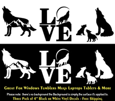 Wolf Mountain, Family & Love Three Pack of 4" White or Black Vinyl Decals