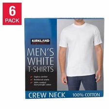 Kirkland Men's 6-pack White 100 Cotton Crew Neck T-shirt S M L XL XXL 3XL