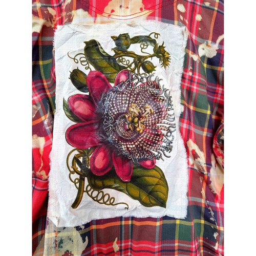Upcycled Floral Flannel Shirt Rayon Bleach Art Medium Boho