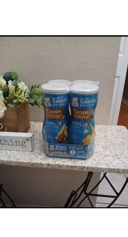 Gerber Baby Snacks (2) Puffs Fresa Manzana (2) Plátano 1,48 Onzas cada uno Ex5/25 Foto 2 de 3
