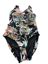 Jantzen Printed Surplice Maillot One Piece Swimsuit Size 16 Black Cabana NEW