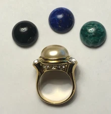 GORGEOUS! VINTAGE KENNETH J LANE KJL RICH INTERCHANGEABLE CABACHON COCKTAIL RING