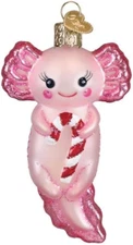 Axolotl & Candy Cane Blown Glass Christmas Ornament -Old World Christmas #12717