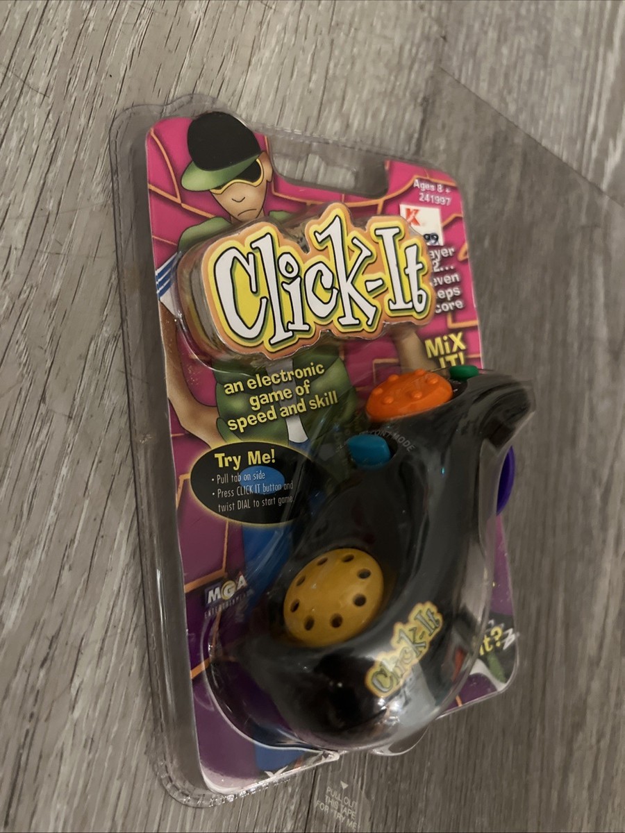Vintage 1999 Click It Electronic Game Black Purple Teal Green MGA