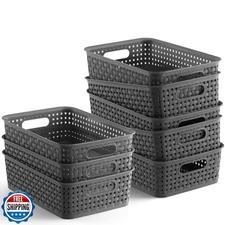 NETANY Plastic Storage Baskets - 8 Pack, Gray, Durable, Easy to Use, Flexible