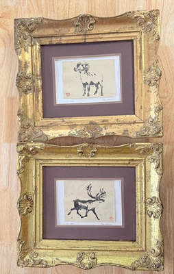 #ad Dao Yan Hu Pair Original Sumi Ink Mountain Sheep amp; Caribou Framed Toronto Artist $173.87