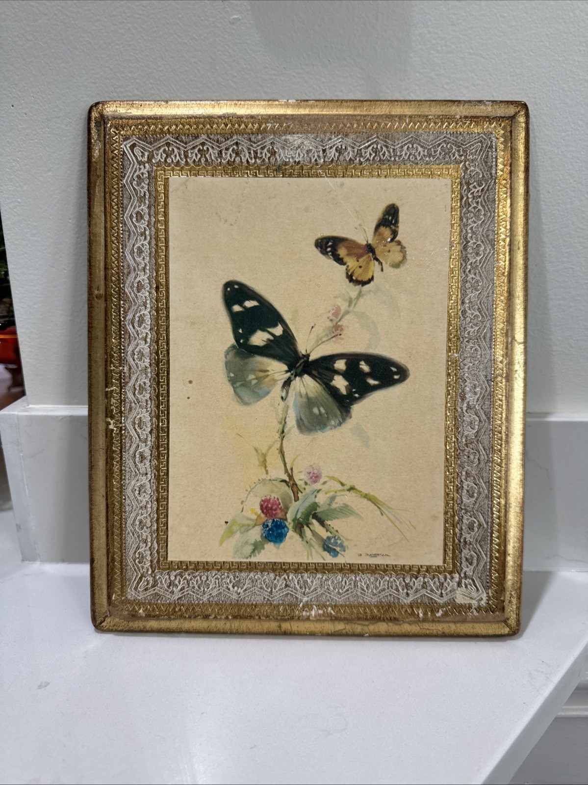Vintage Watercolor Butterfly Print Signed B. Ballestar 11