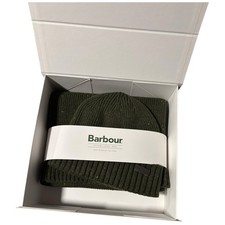 BARBOUR Mens Carlton Fleck Beanie Hat and Scarf Gift Set Olive Green BNWT