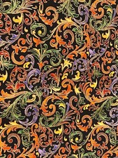 Garden Glitz M'Liss Rae Hawley Joann Black Gold Florentine Cotton Fabric 1 yd