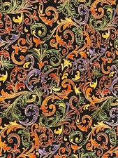 Garden Glitz M'Liss Rae Hawley Joann Black Gold Florentine Cotton Fabric 1 yd