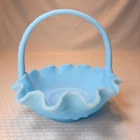 Blue Fenton Glass Satin Persian Medallion Glass Basket