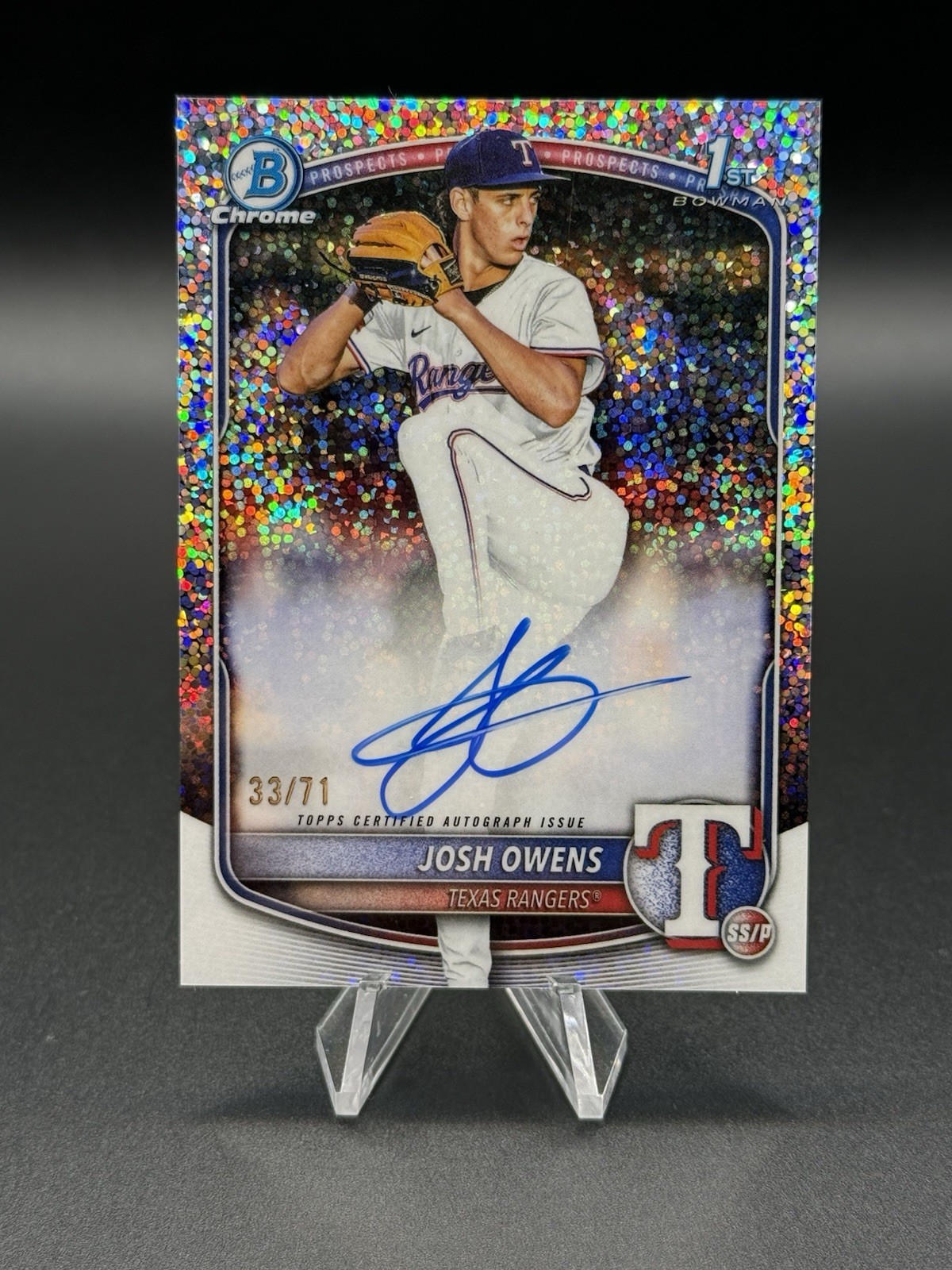 2025 Bowman Draft Josh Owens Chrome Auto Sparkle Refractor 1st #/71 Rangers