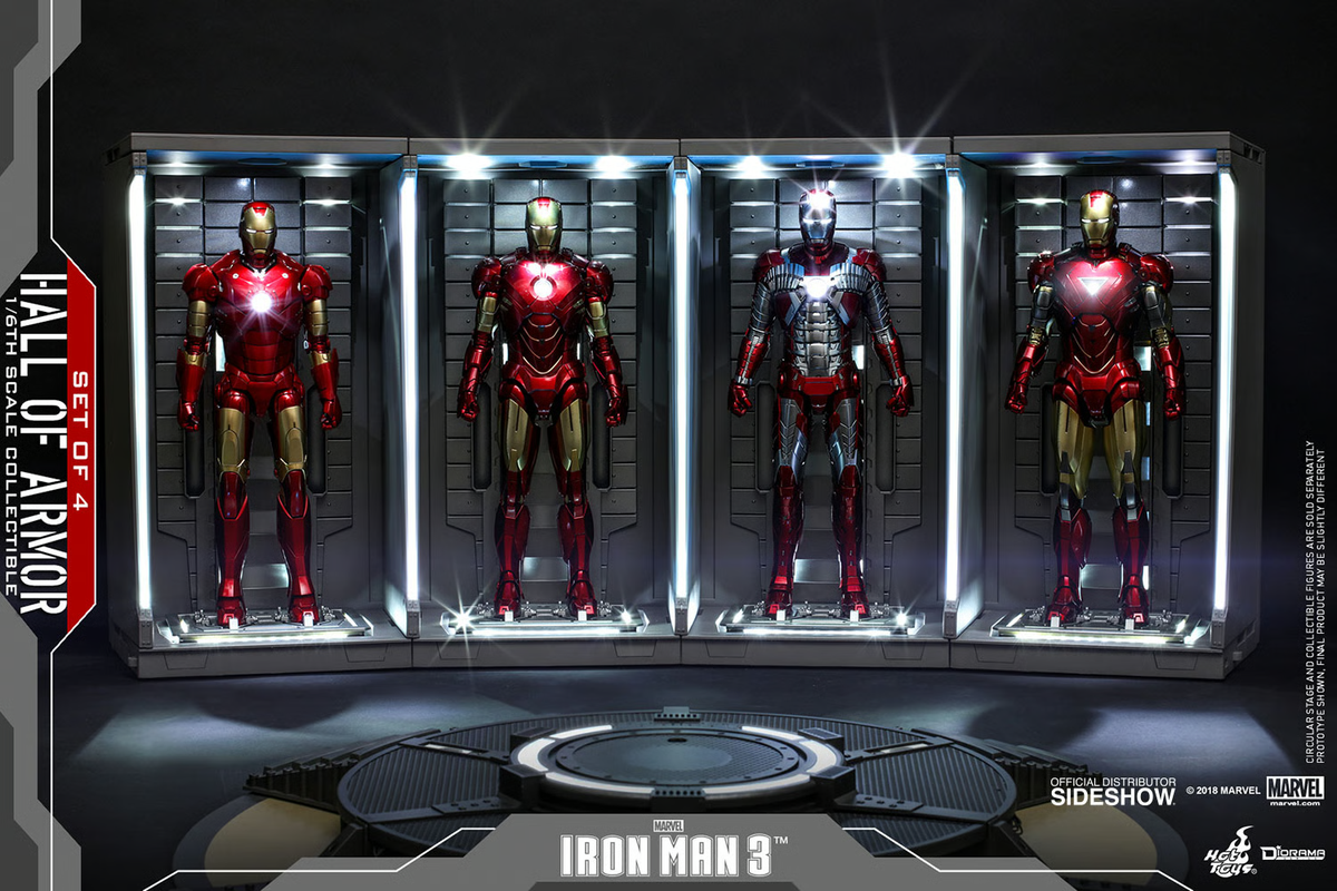 IRON MAN 3 HALL OF ARMOR 1/6 トニースターク セット 1/6 Scale Iron Man 3 Hall of Armor Set of 4 Hot Toys 904264 | eBay