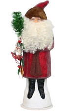 Schaller Paper Mache Candy Container - Santa Red Beaded - 17.25"H x 5.25"W x 5.2