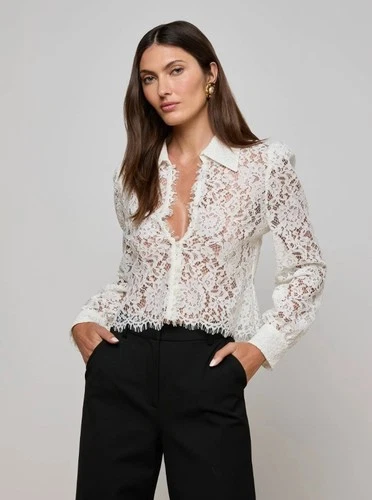 NEW L'AGENCE Anita Lace Blouse Ivory SM