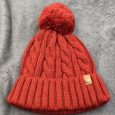 Frye  Co Cable Knit Beanie Hat Pom Pom Red Rosewood One Size NWT