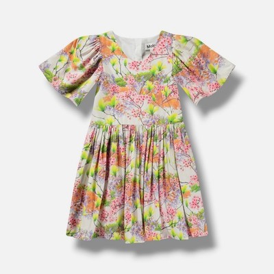 Molo Kids Girl's White Floral Round Neck Short Sleeve Carlin Dress Size 5-6