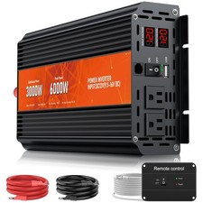 3000W Power Inverter 12V DC to 120V AC, 6000W Peak, LCD Display, Remote Control,