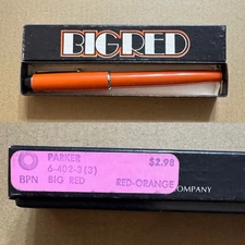 Vintage Parker Big Red Ball Pen - ORANGE - w/ Chrome Band - New Old Stock- NOS