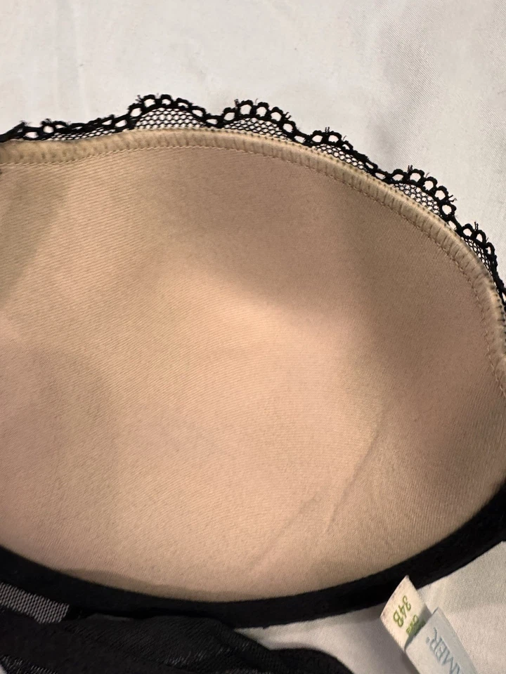 Sujetador de encaje negro para mujer 34b acolchado con aros por On Gossamer ajustable romance Foto 4 de 4