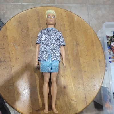 Barbie Fashionistas Ken Doll #204 Man-Bun Paisley T-Shirt Blue Shorts HJT09