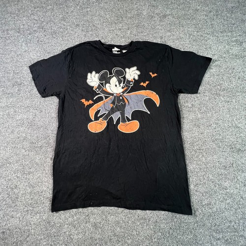 Disney T-Shirt Mens Large Black Mickey Mouse Dracula Vampire Halloween Graphic
