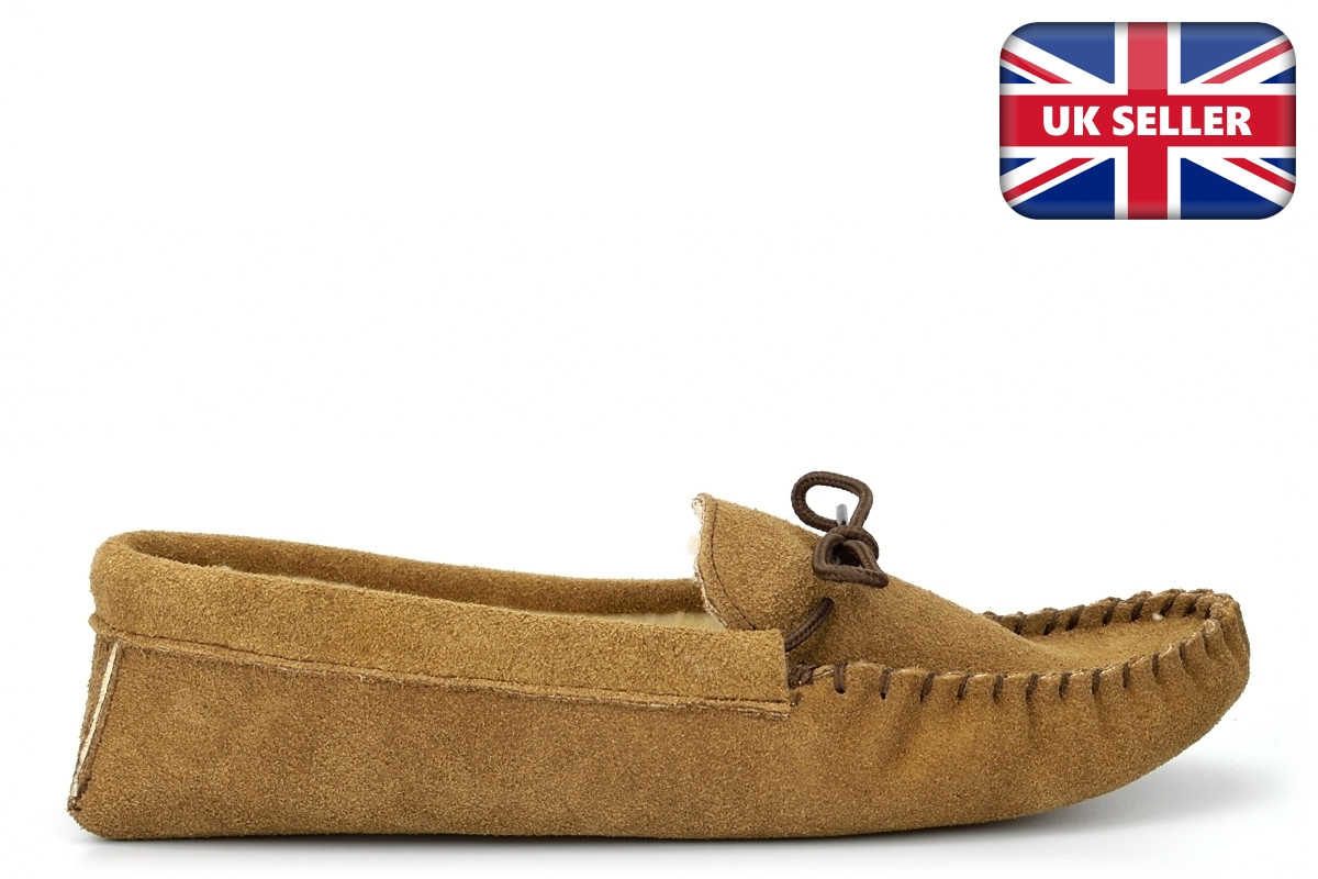 SAOLA Ciabatte mocassino uomo JAKE scamosciate vera suola scamosciata (no plastica) pelle tortora