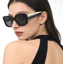Sunglasses Black White Two Tone Oversized Square Logo Crystals New