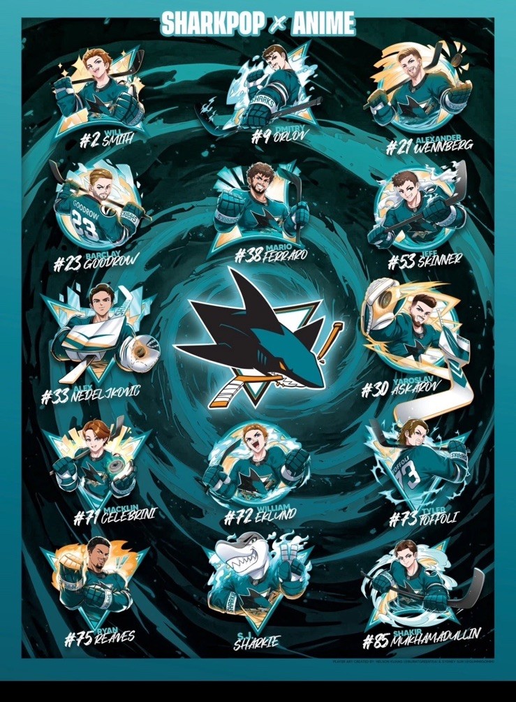 San Jose Sharks SGA Sharkpop Anime Team Poster 2025 NEW 11-22-25