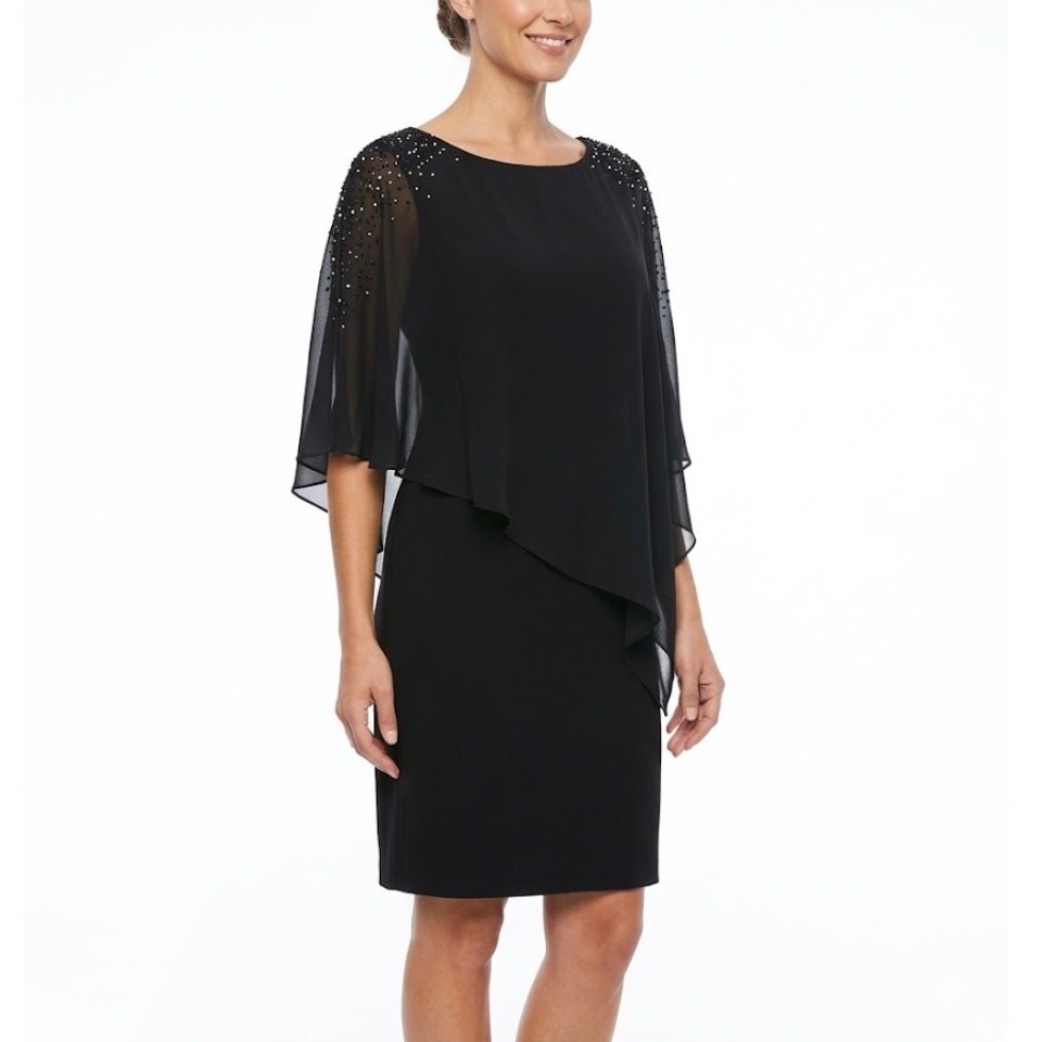 XSCAPE Women's Cocktail Dress Size 8 Black Beaded Cold-Shoulder Mini Sheath XSCAPE Women's Cocktail Dress Size 8 Black Beaded Cold-Shoulder Mini Sheath