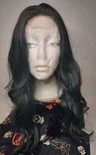 Niceone Hair Blk And Green Wavy 18 Inch Synthetic Wig For Cosplay And Halloween
