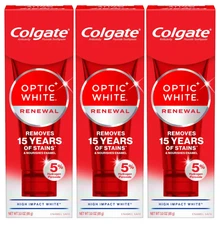 Colgate Optic White RENEWAL High Impact Whitening Toothpaste, Removes Stains-3Pk