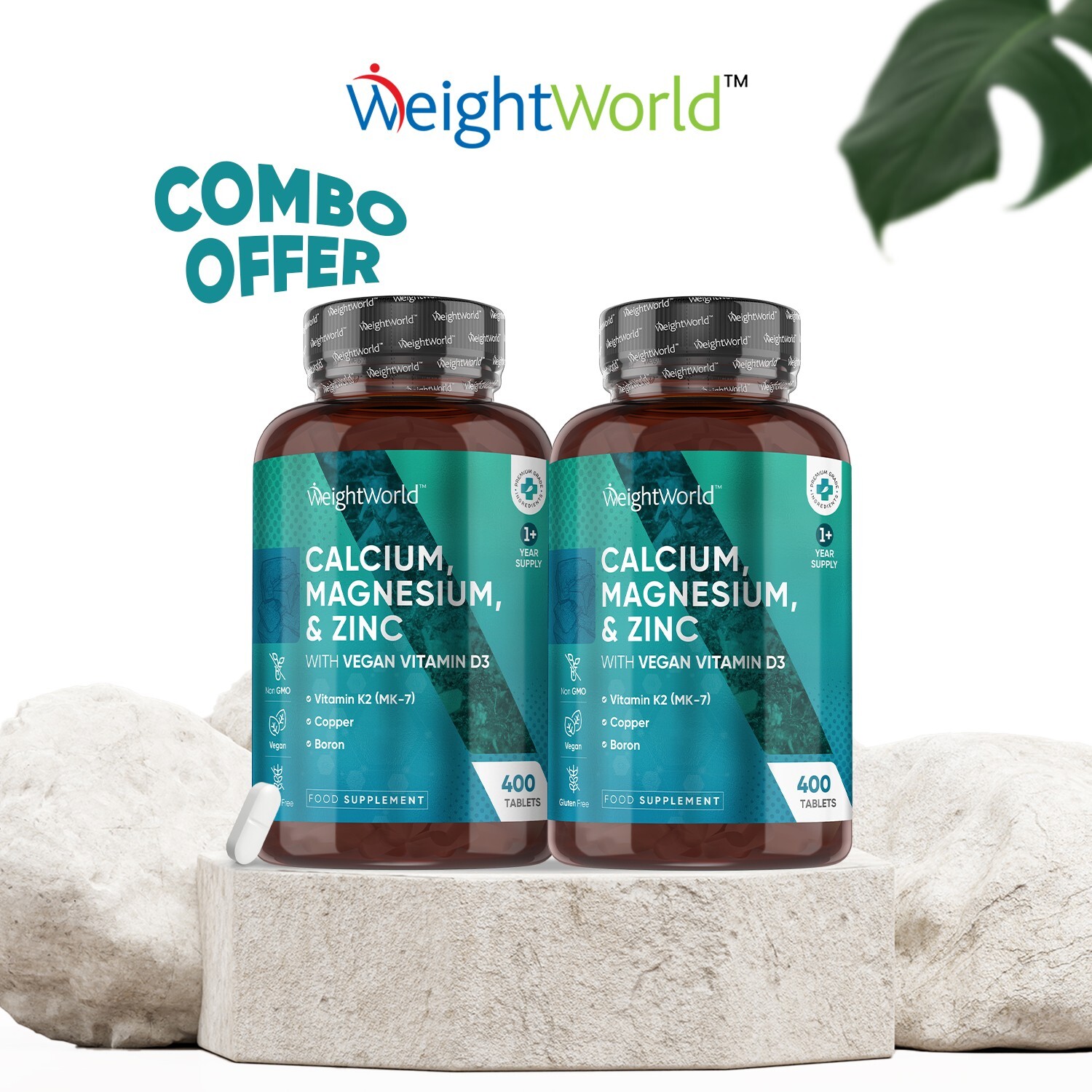 Weightworld Vegan Calcium Magnesium Zinc With Vitamin D3 & K2, Selenium - 400 Tablets (1+ Year Supply) High-Strength Bone & Immune Support - Image 4
