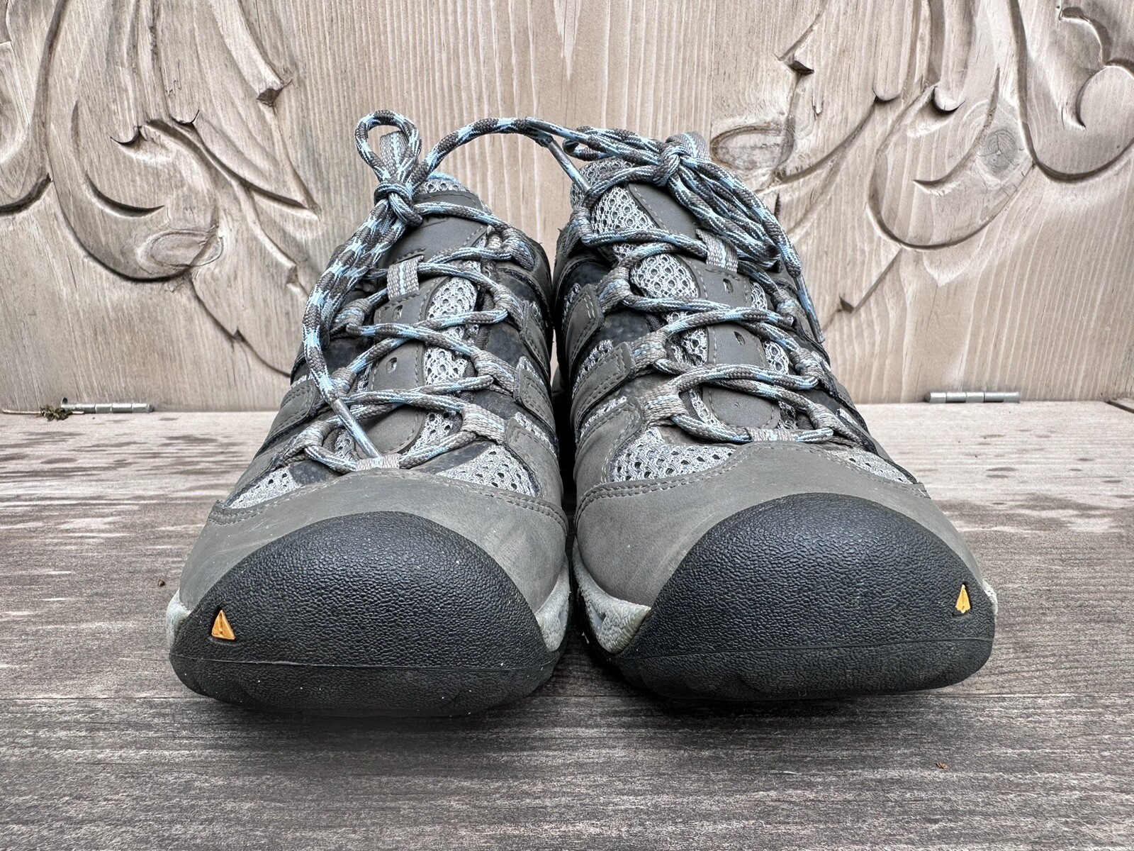 Scarpe da trekker da donna Keen grigio basso blu escursionismo impermeabili all'aperto taglia 7