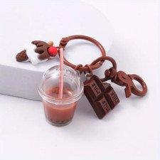 Adorable Cartoon Boba Tea Chocolate Keychain Cute Key Ring