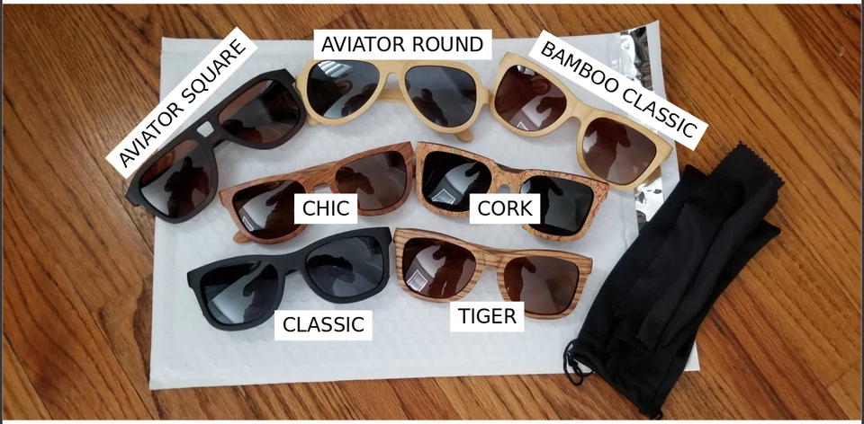 Mens and Womens Wood Sunglasses Wooden Retro Vintage Wood Polarized Glasses - Image 2 of 4